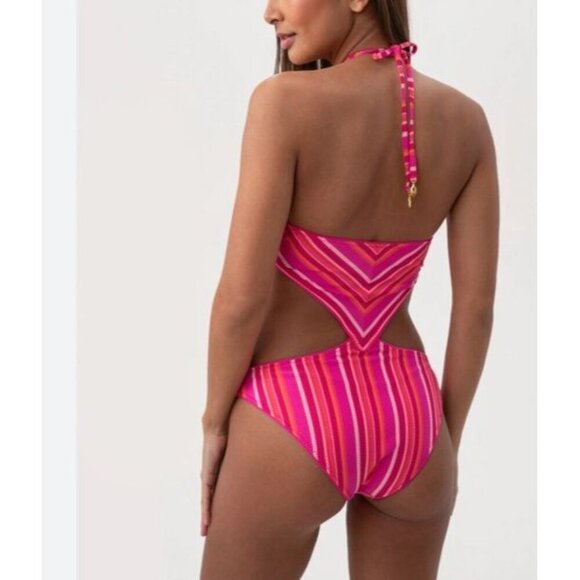 Trina Turk Sz 12 Swimsuit Marai Cut Out Maillot Pink Beach Resort Travel Boho - Picture 2 of 7
